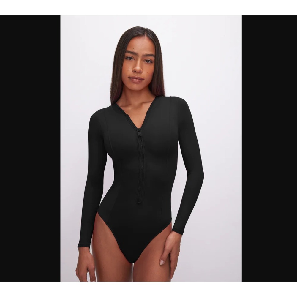 Good American Black Long Sleeve One Piece Swimsuit